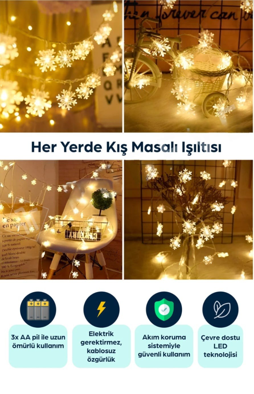 Kar Tanesi Led Işık Aydınlatma Pilli 5 Metre