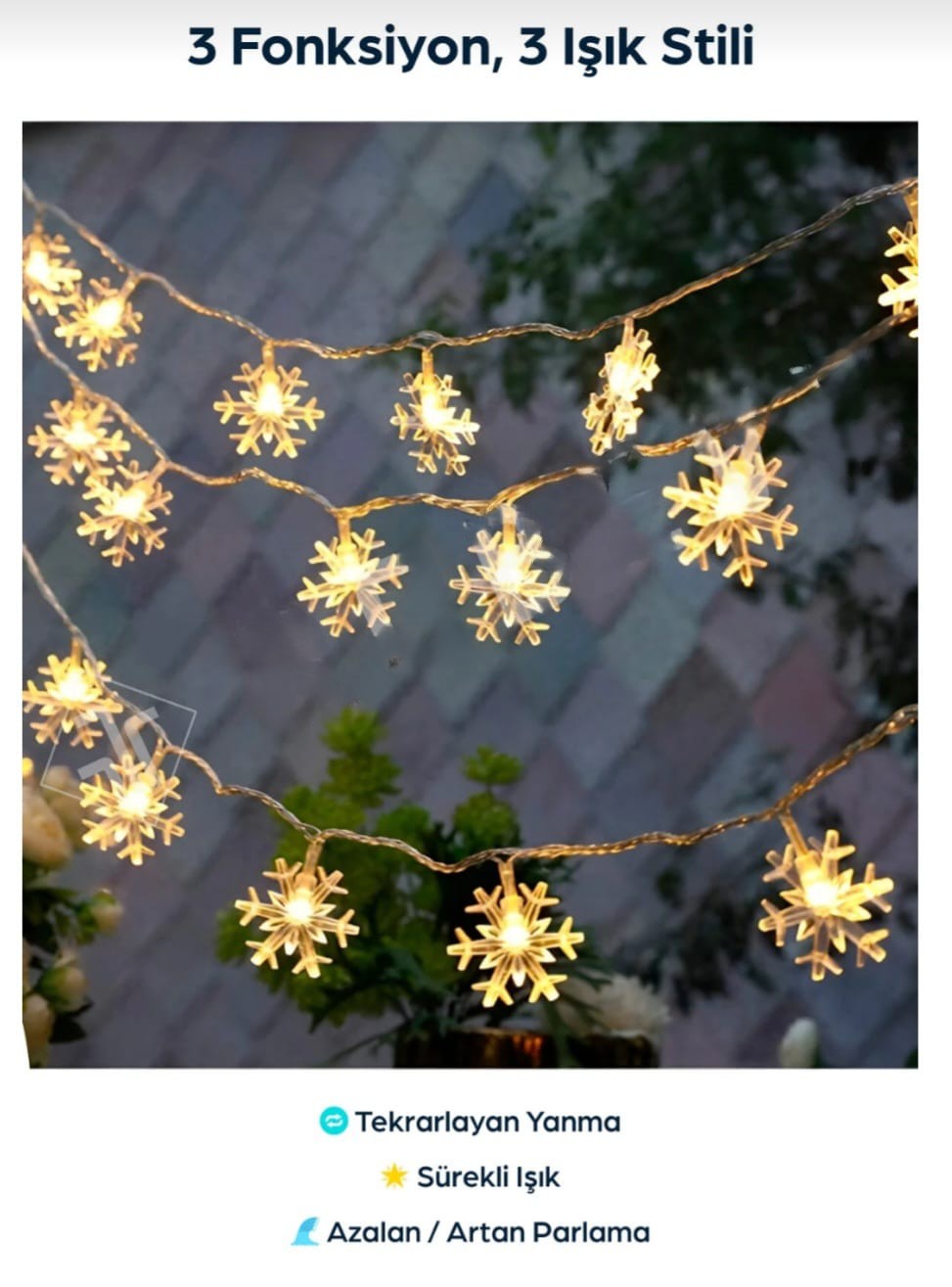 Kar Tanesi Led Işık  Aydınlatma Pilli 5 Metre