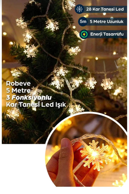 Kar Tanesi Led Işık  Aydınlatma Pilli 5 Metre